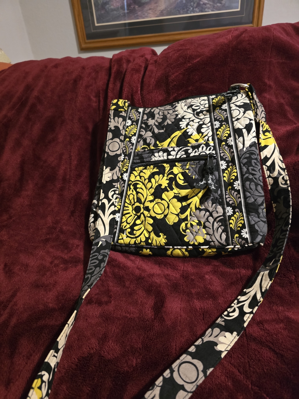Vera Bradley Black Yellow Gray Floral Quilted Crossbody Bag